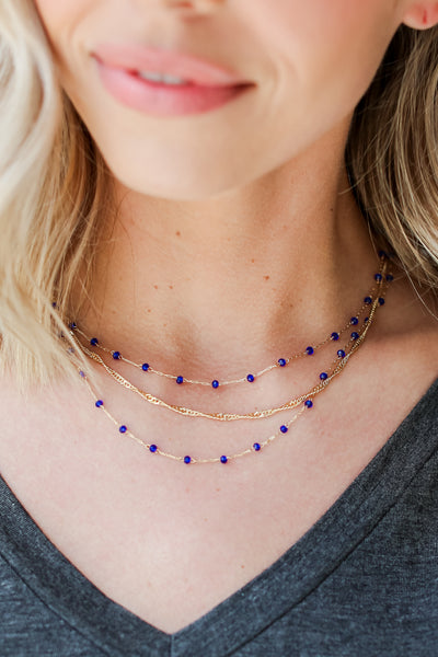 blue Beaded Layered Necklace close up