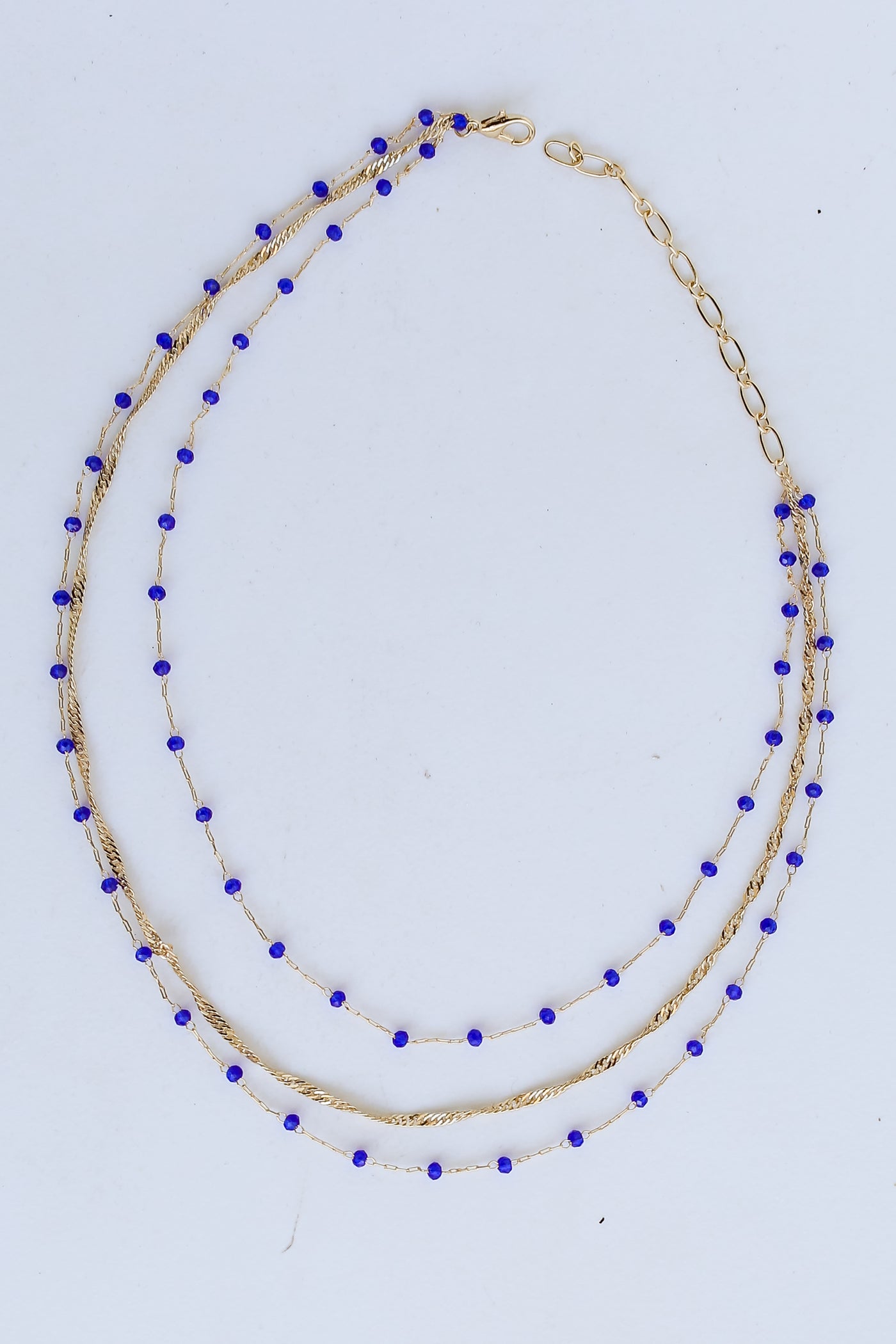 blue Beaded Layered Necklace flat lay