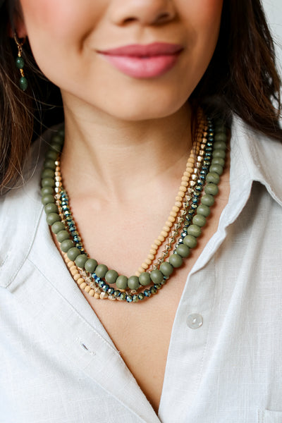 Beaded Layered Necklace on model
