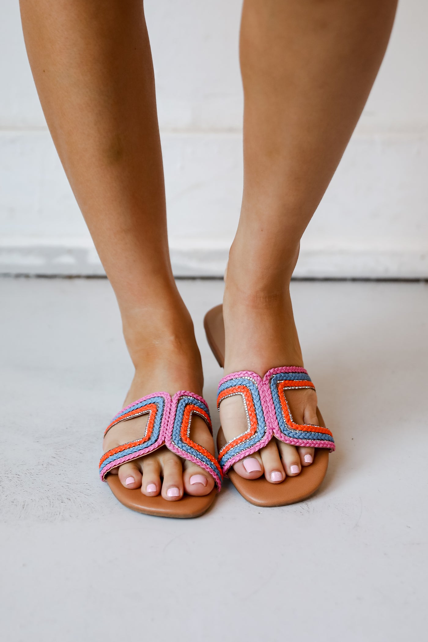 Hot Pink Slide Sandals on model
