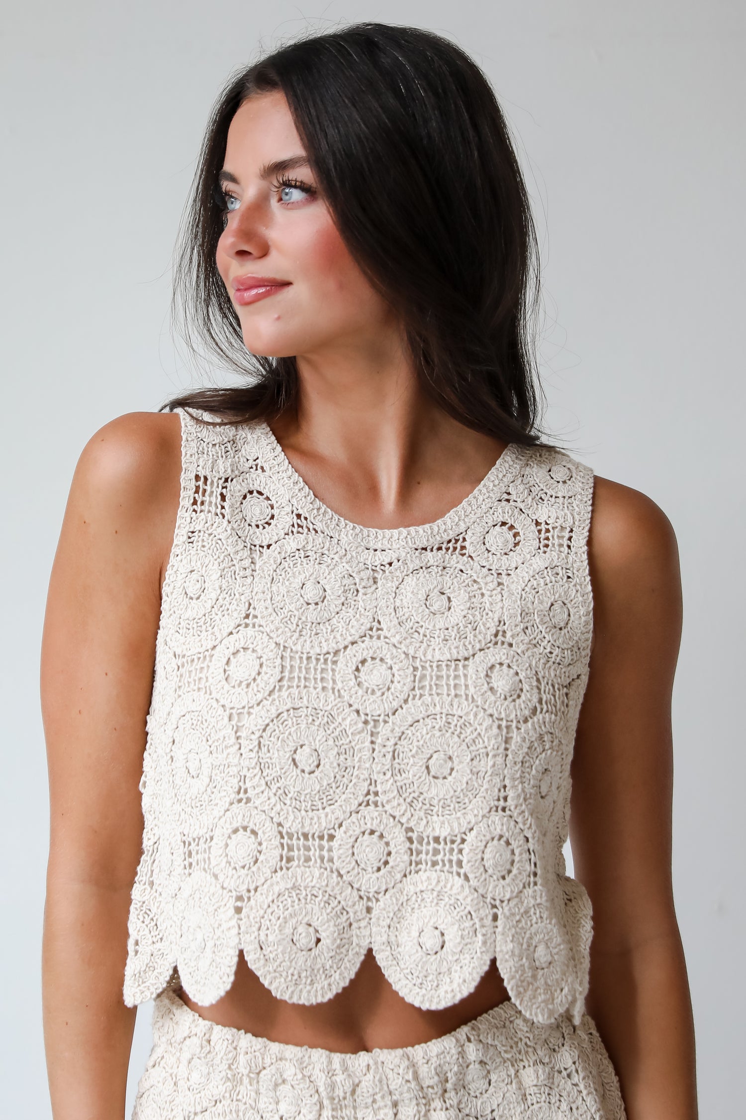 Style Update Beige Crochet Knit Tank