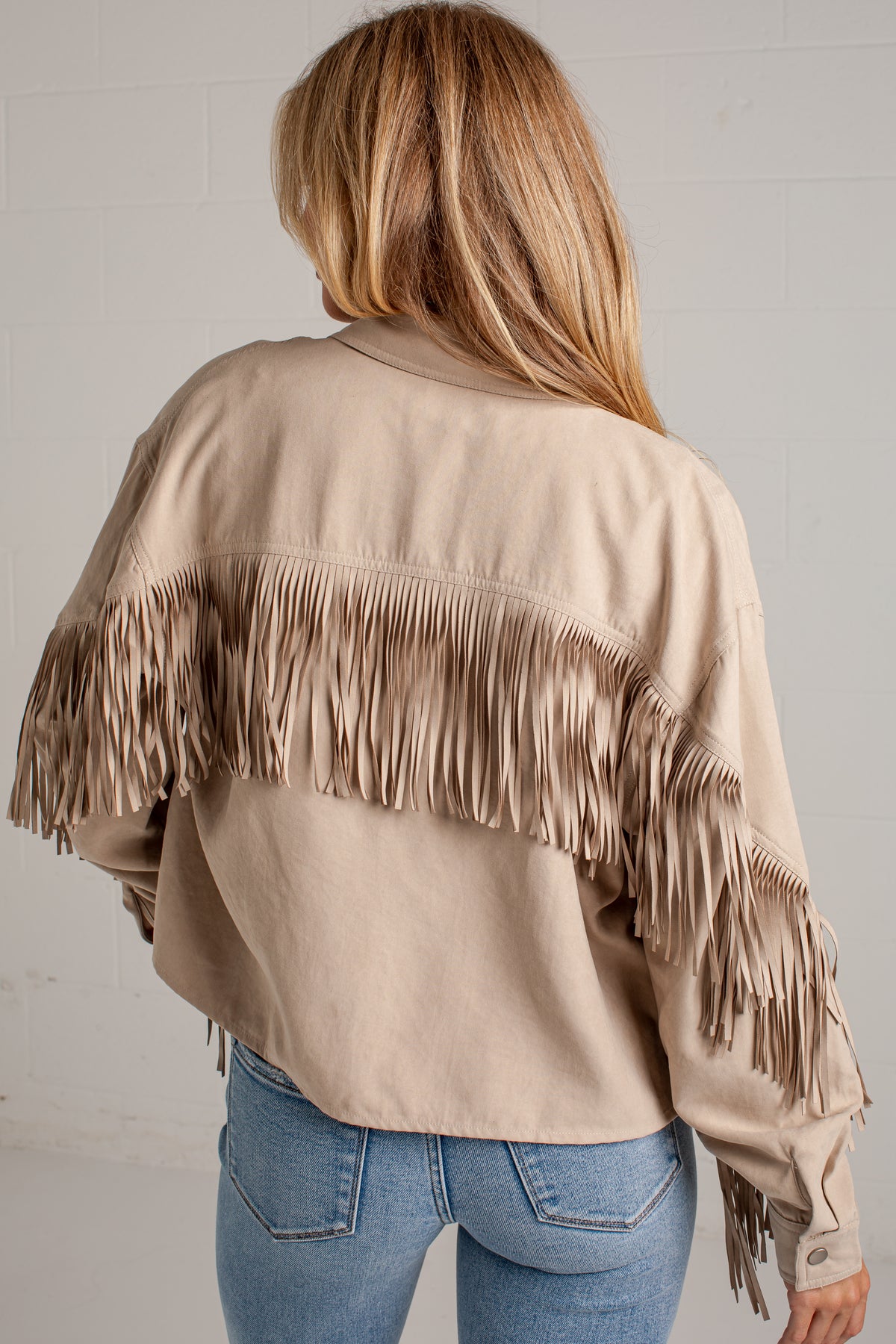 Dancing Through Dallas Fringe Beige Jacket