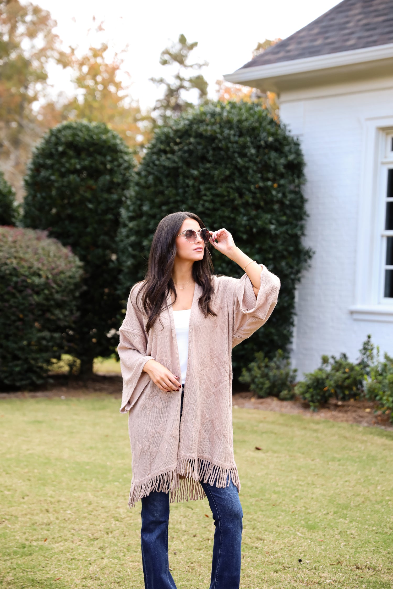 Cozy Inclination Beige Fringe Shawl