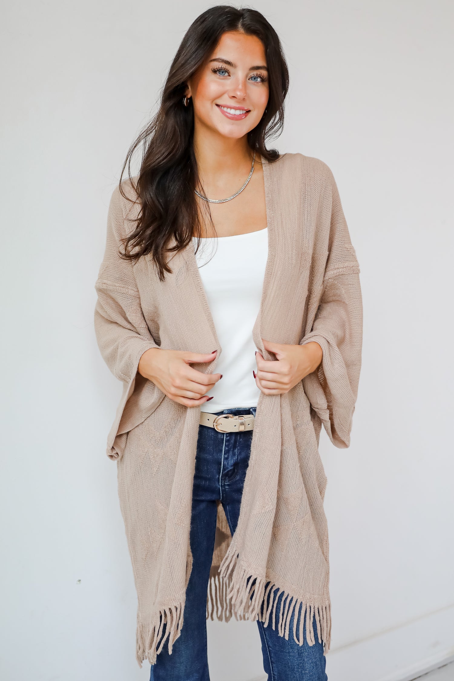 Cozy Inclination Beige Fringe Shawl