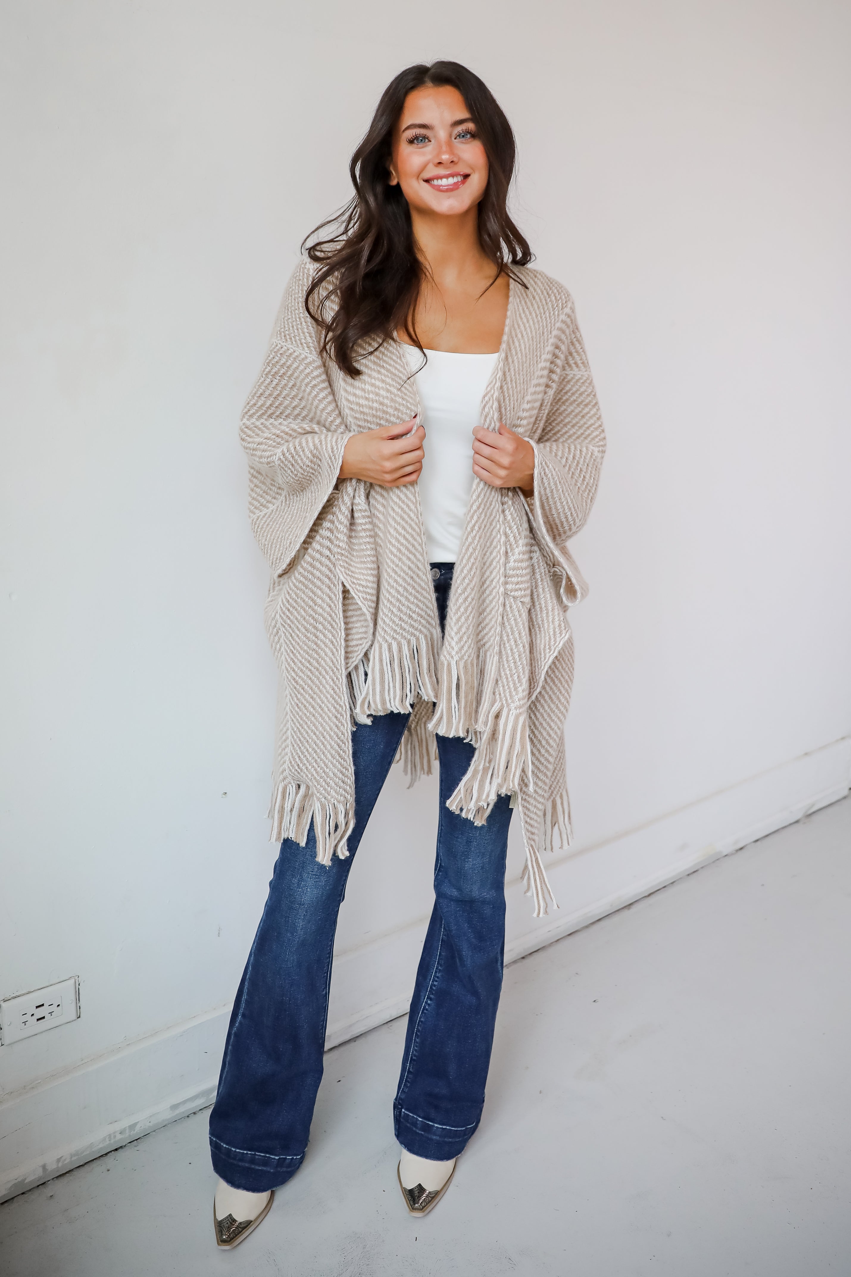 Care For You Beige Fringe Shawl