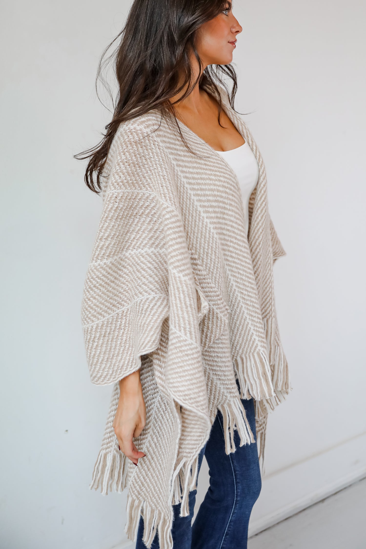 Care For You Beige Fringe Shawl