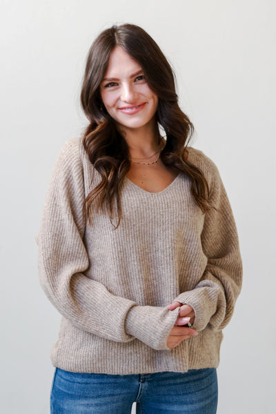 Beige Oversized Sweater front view