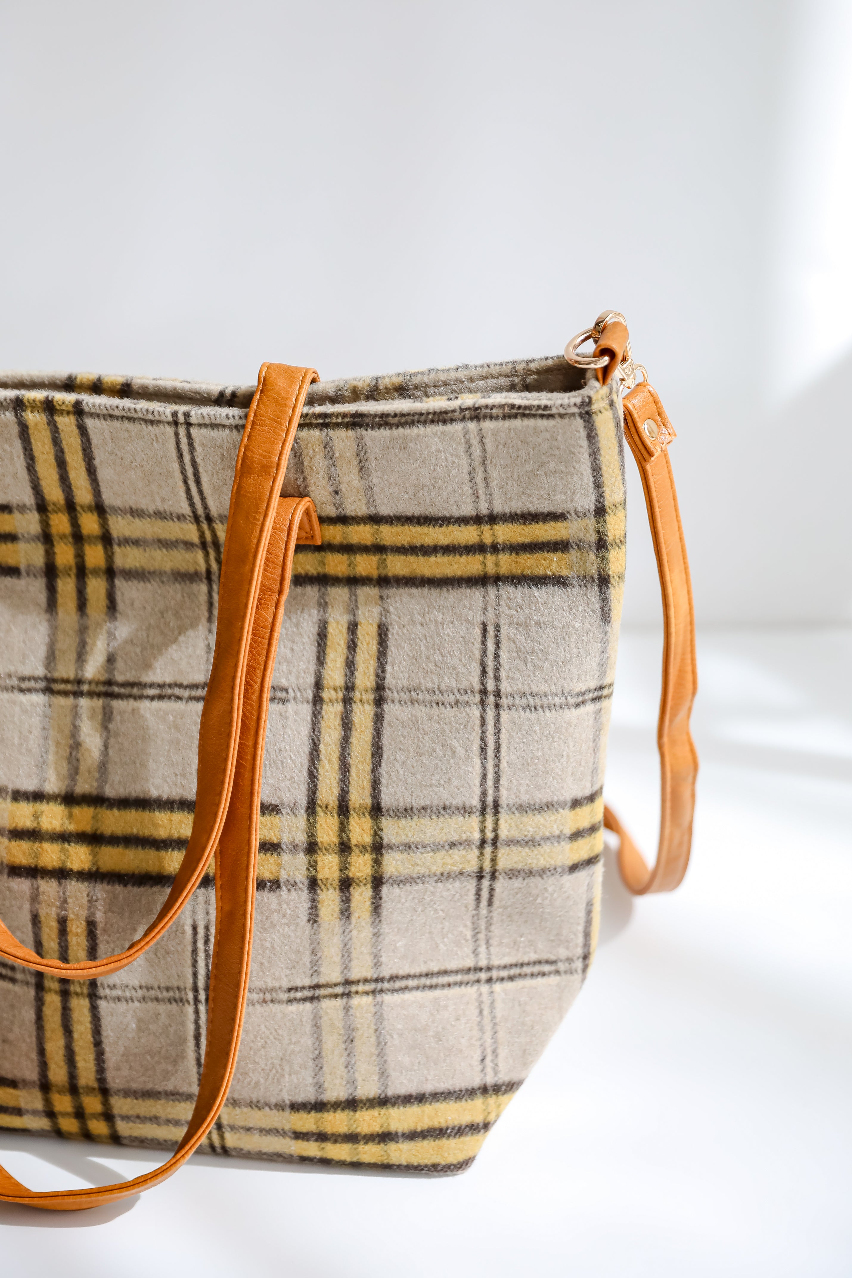 Tasteful Aesthetic Beige Plaid Tote Bag