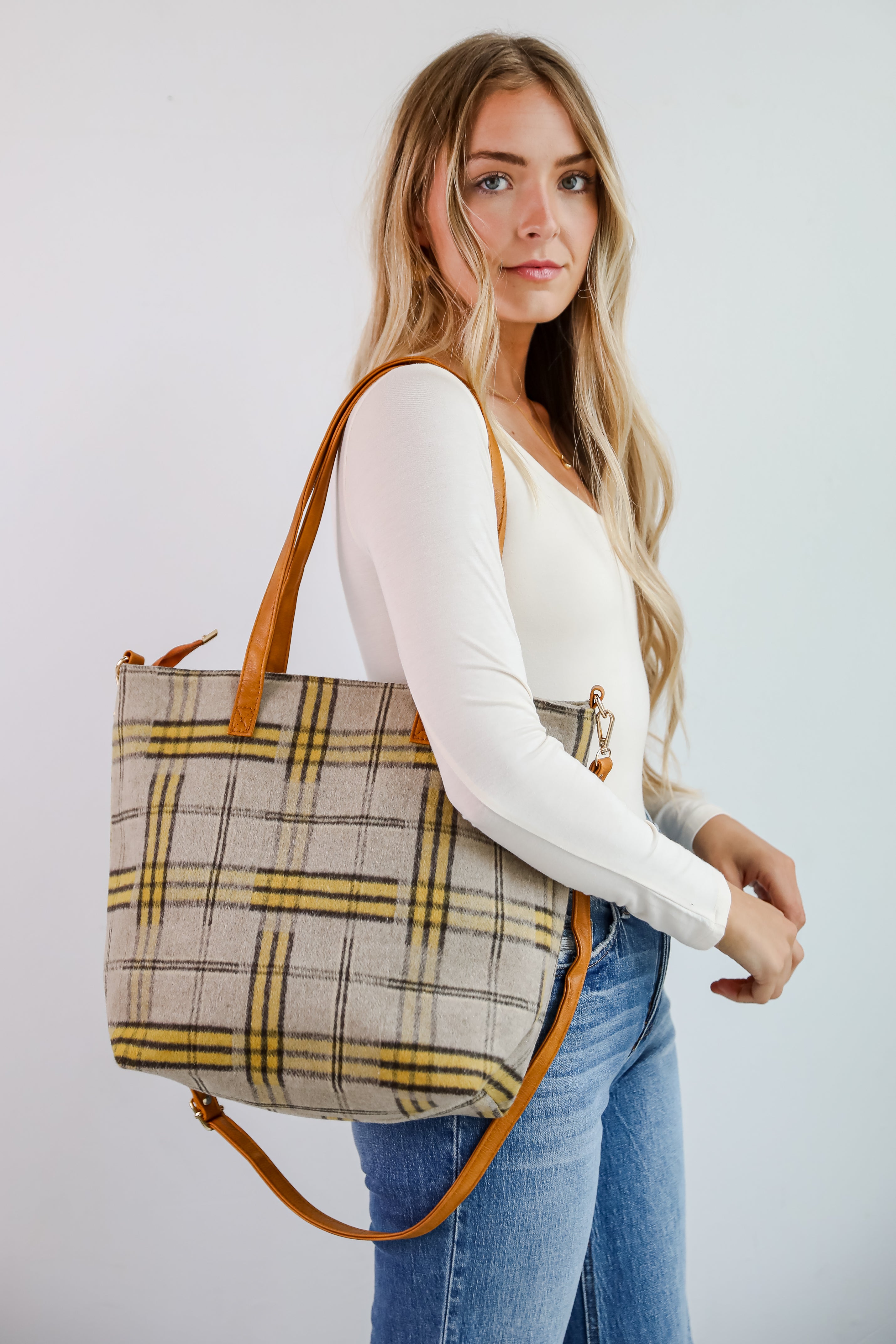 Plaid tote bag sale