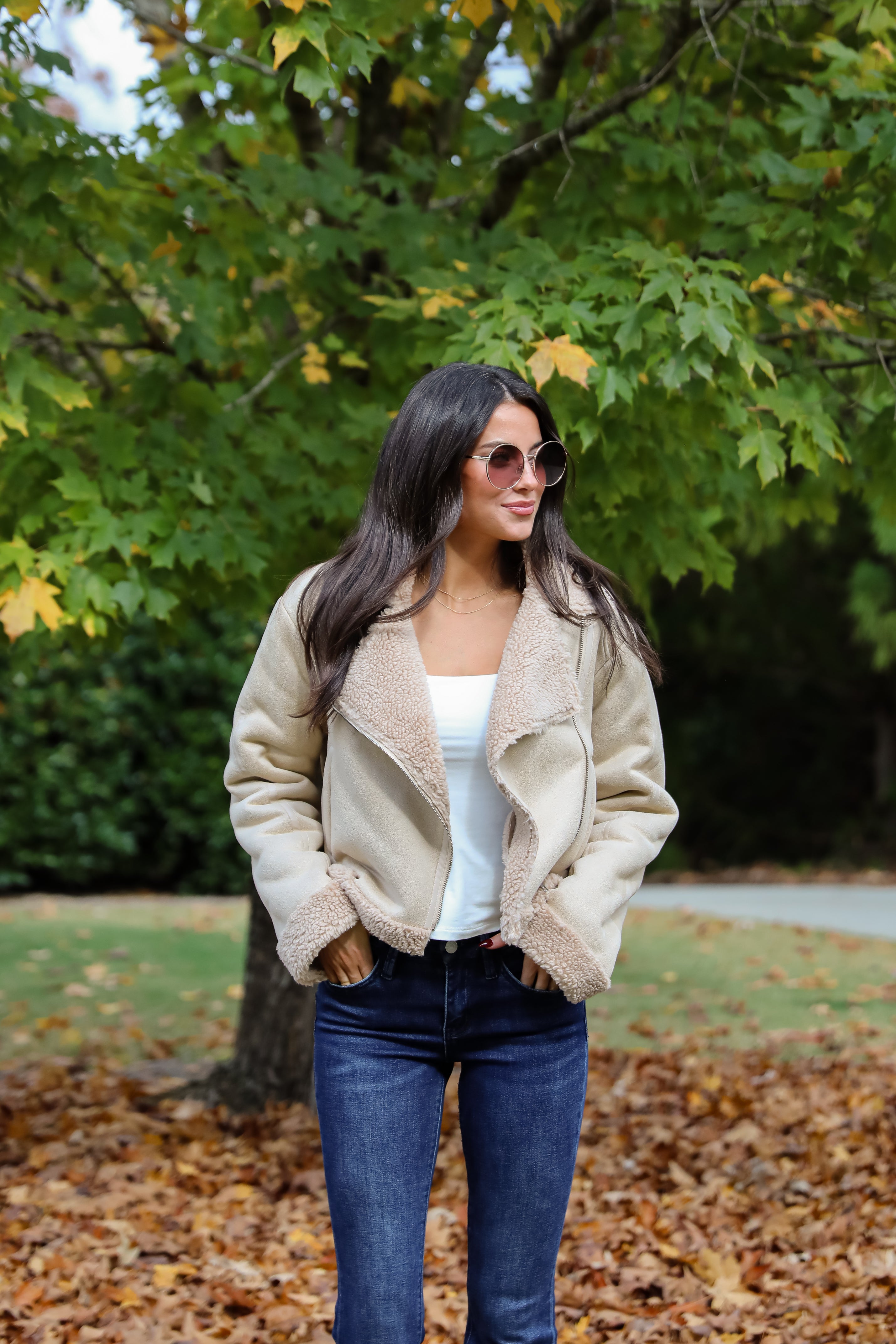 Sweetly Cozy Beige Sherpa Moto Jacket