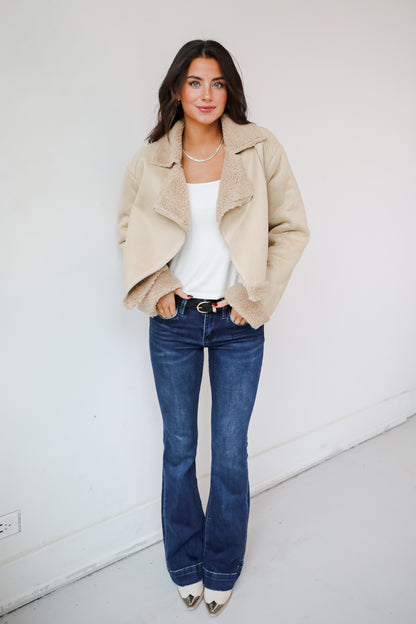 Sweetly Cozy Beige Sherpa Moto Jacket