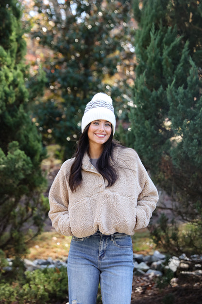 Hit The Slopes Beige Sherpa Pullover