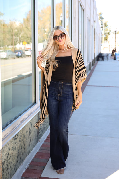 Comfy Concept Beige Striped Fringe Kimono