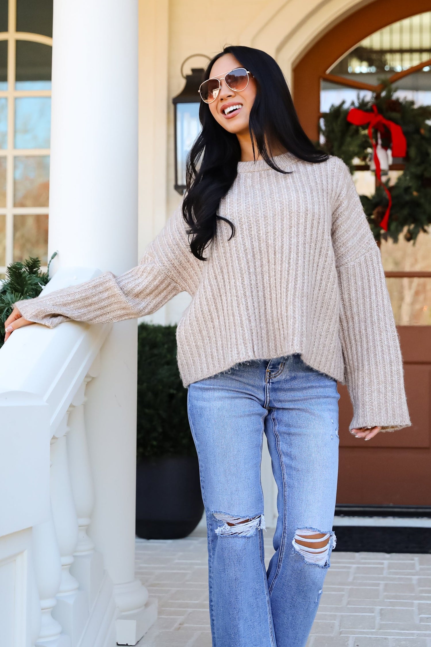 Cozy Beige Sweater Oversized Sweaters For Women Dress Up