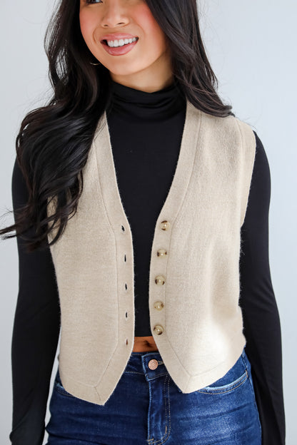 Snuggly Sweetness Beige Sweater Vest