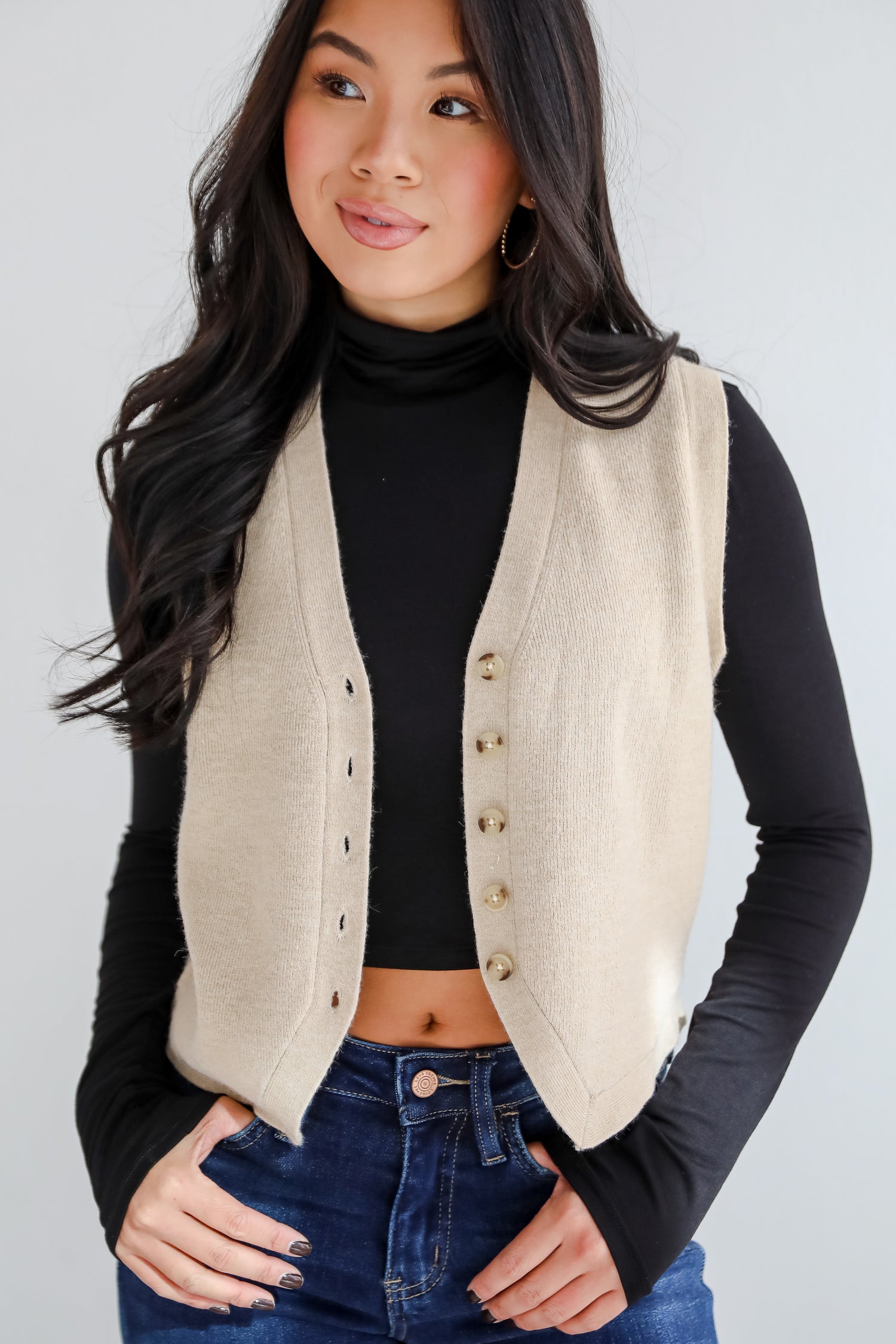 Snuggly Sweetness Beige Sweater Vest