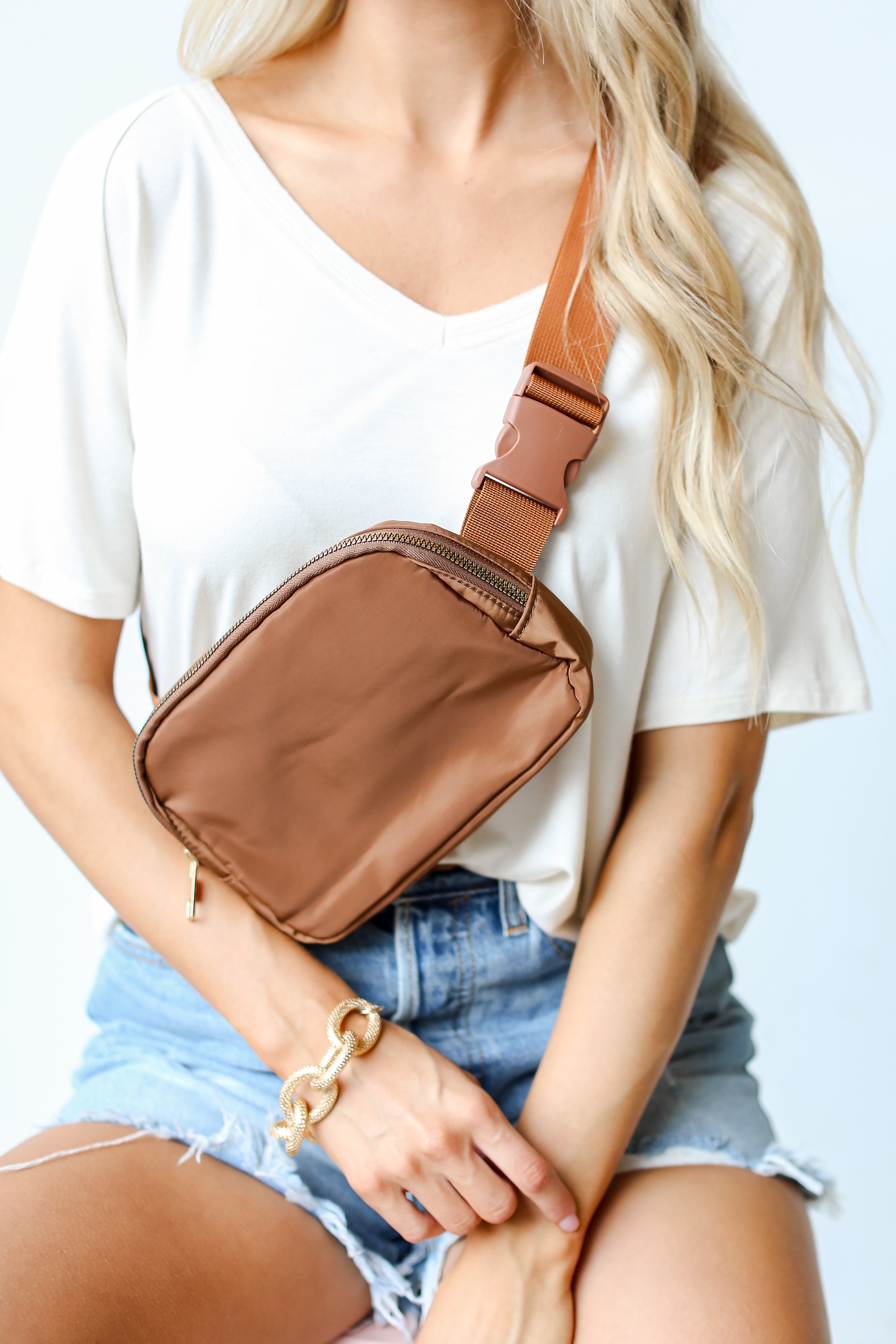 brown Belt Bag on model