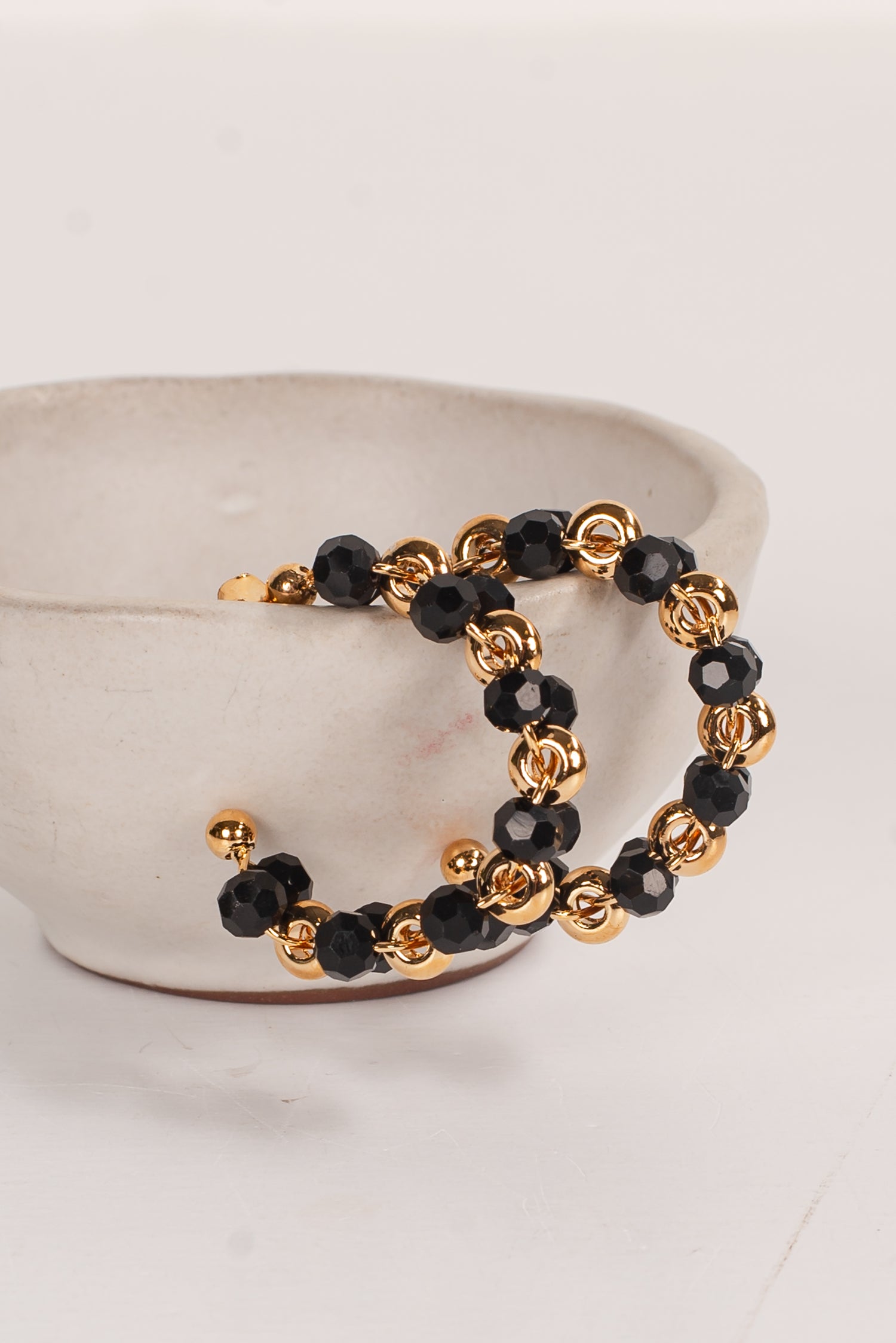 Cute Black Beaded Hoop Earrings | Gold Hoops Cute Black Beaded Hoop Earrings | Gold Hoops