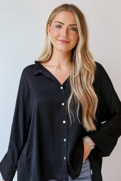 chic black Satin Oversized Blouse