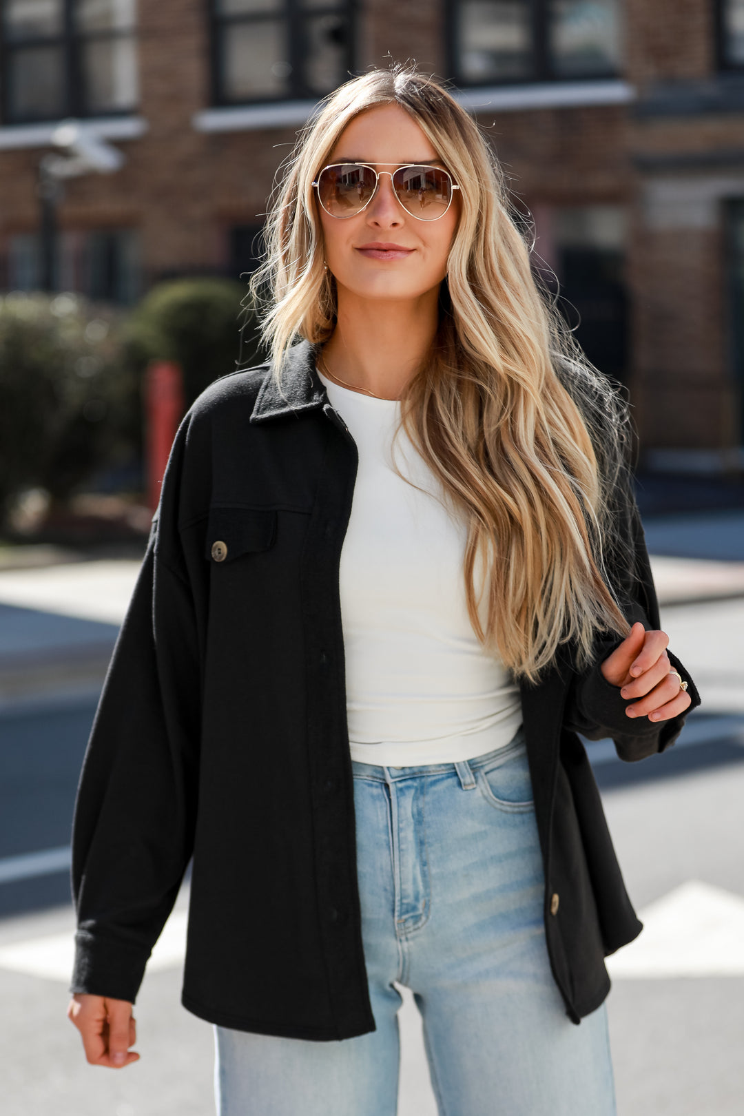 black Knit Button-Up Top