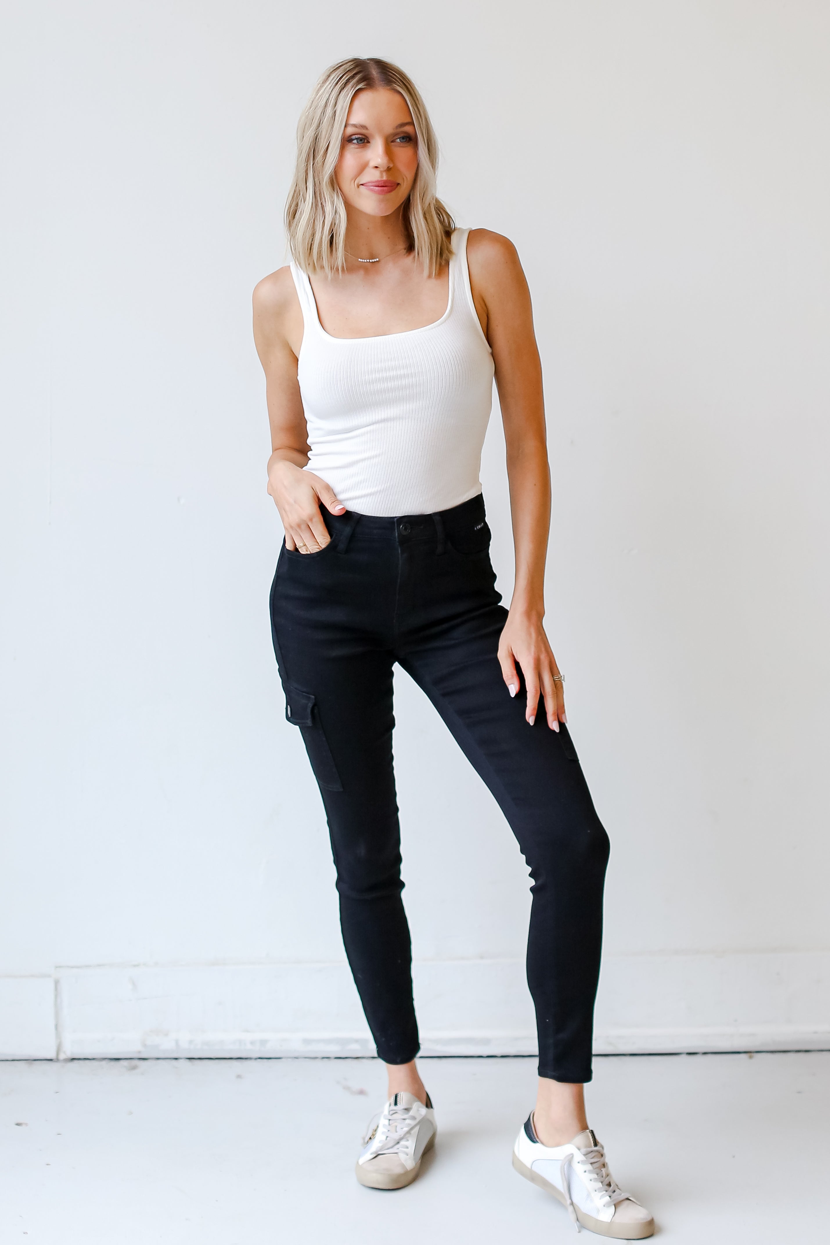 Black Denim Skinny Jeans on model