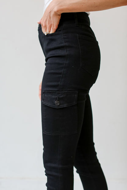 Black Denim Skinny Jeans side view close up