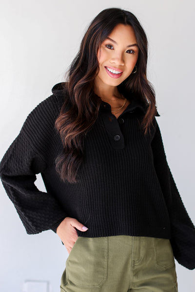black Collared Henley Sweater on dress up