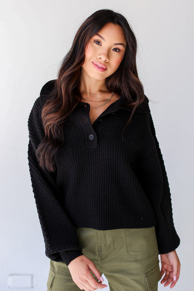 black Collared Henley Sweater for fall