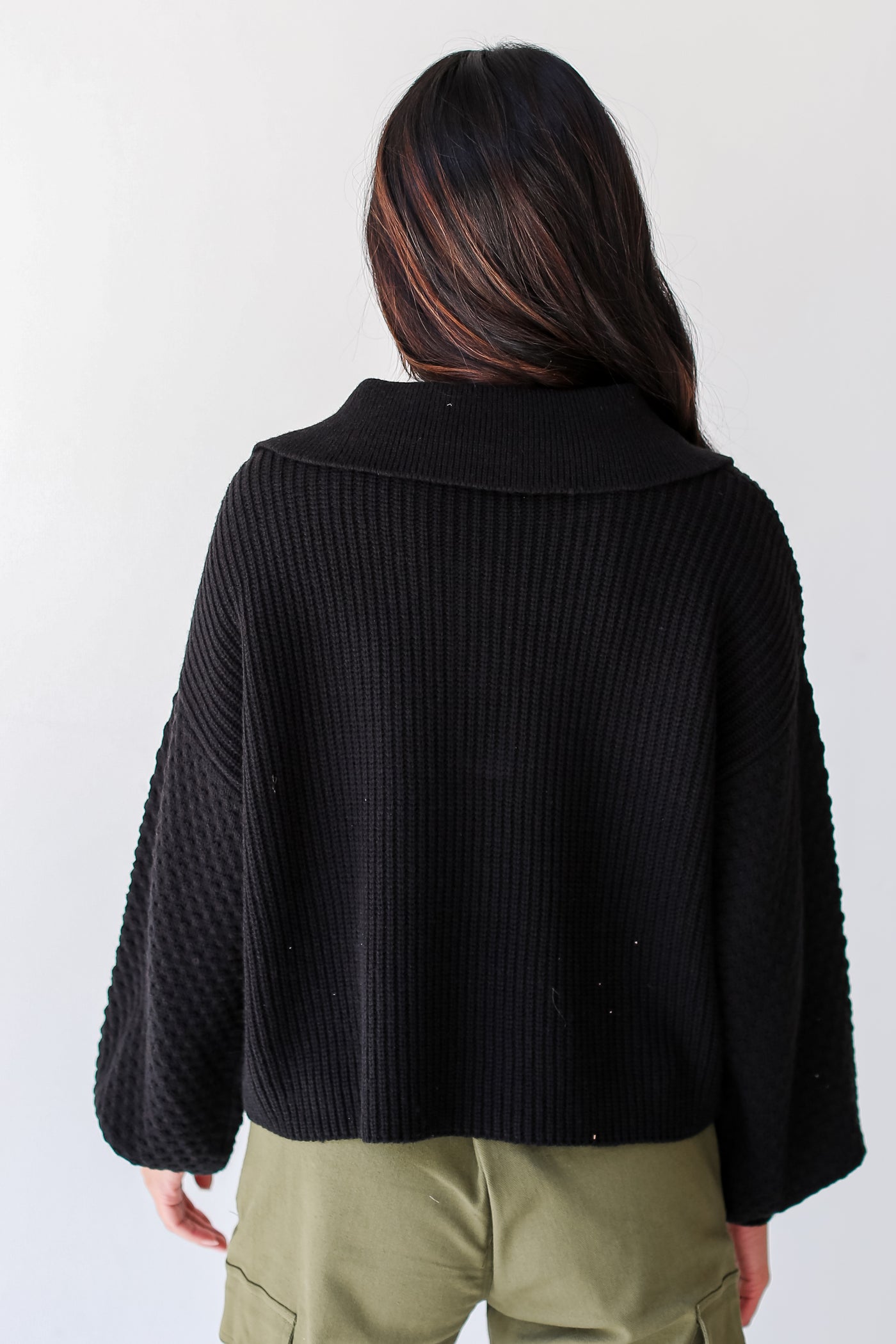 black Collared Henley Sweater back view