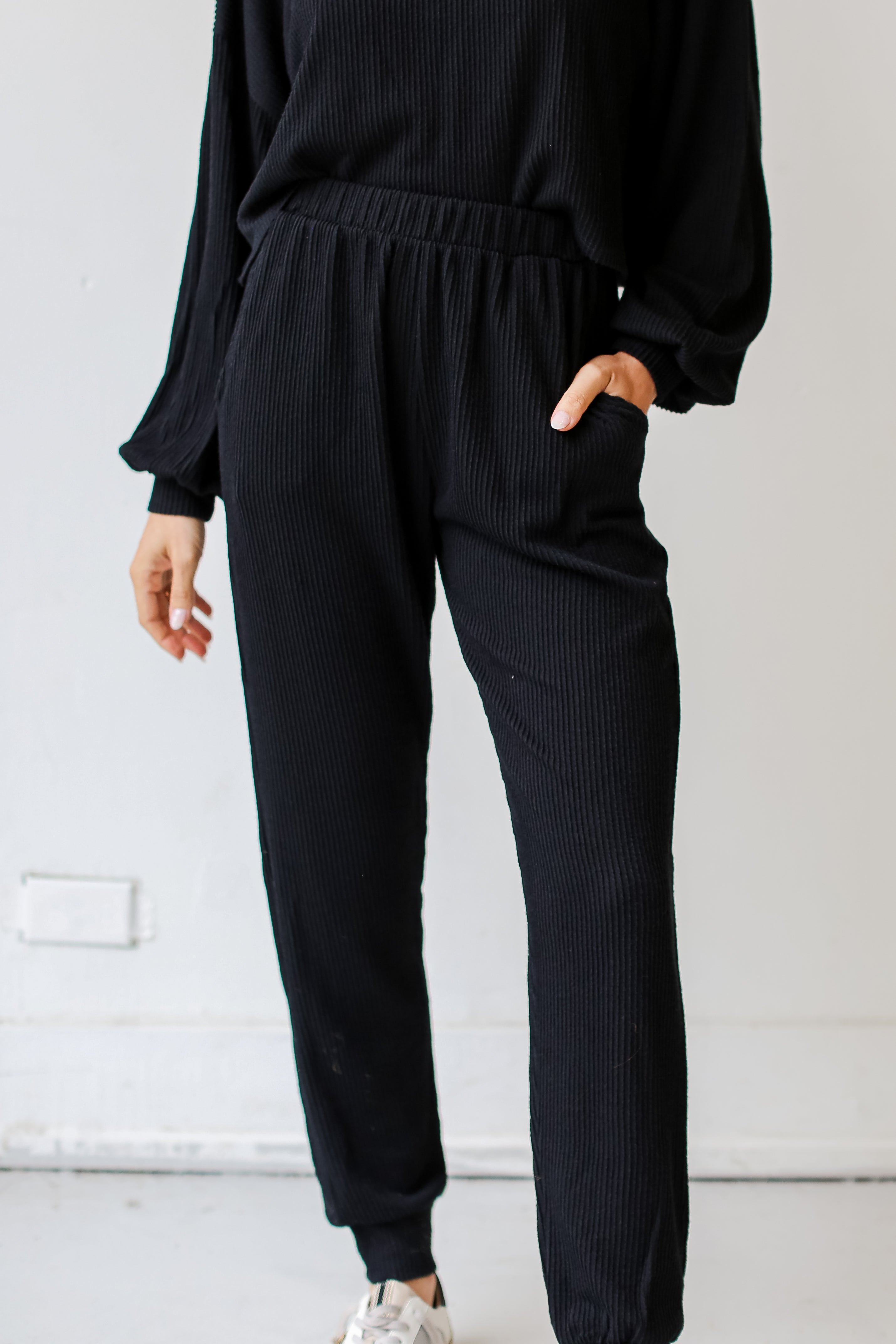 black Corded Joggers close up