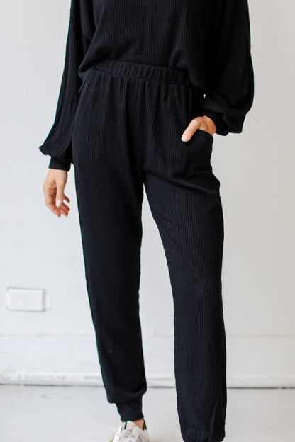 black Corded Joggers close up
