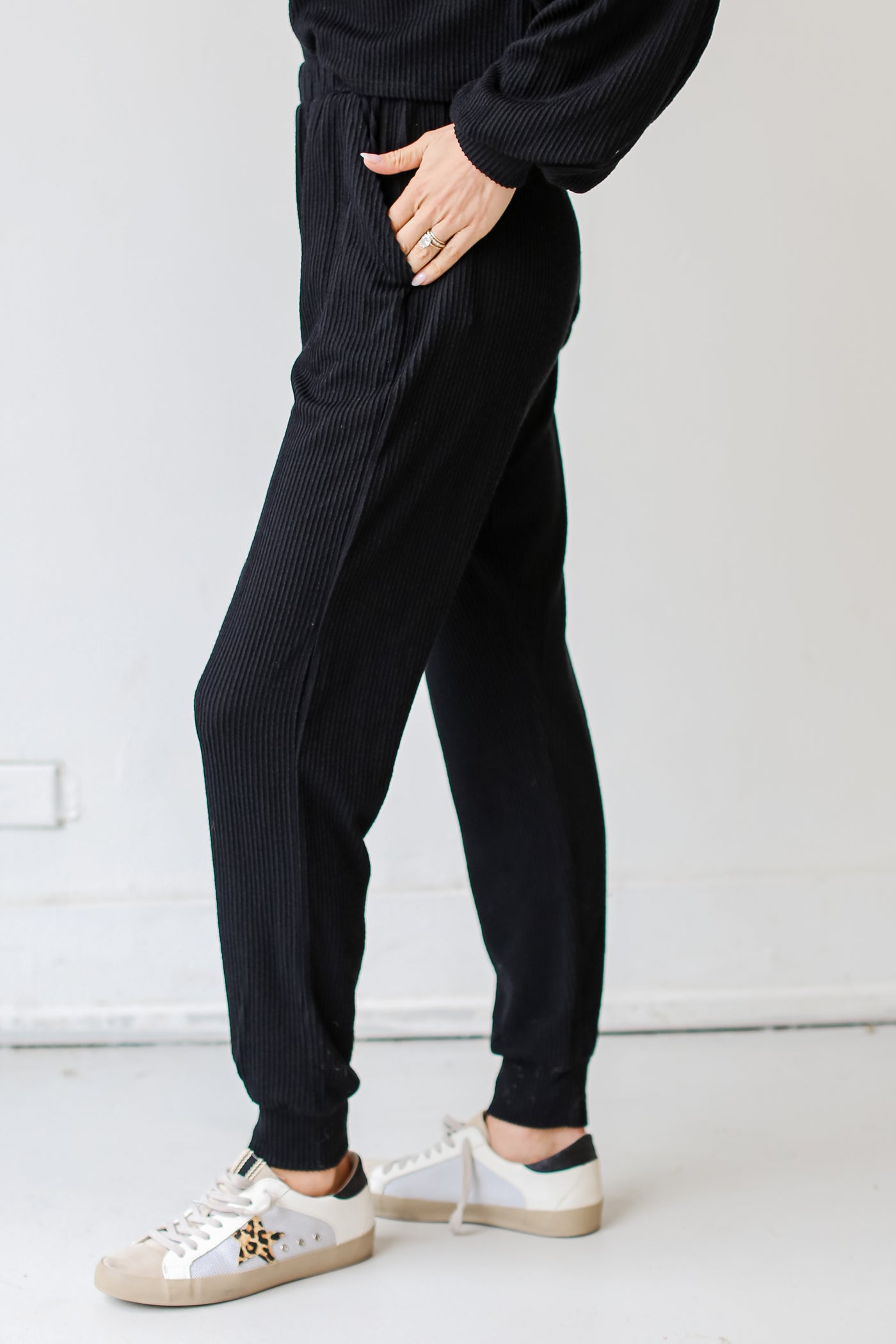 black Corded Joggers side view