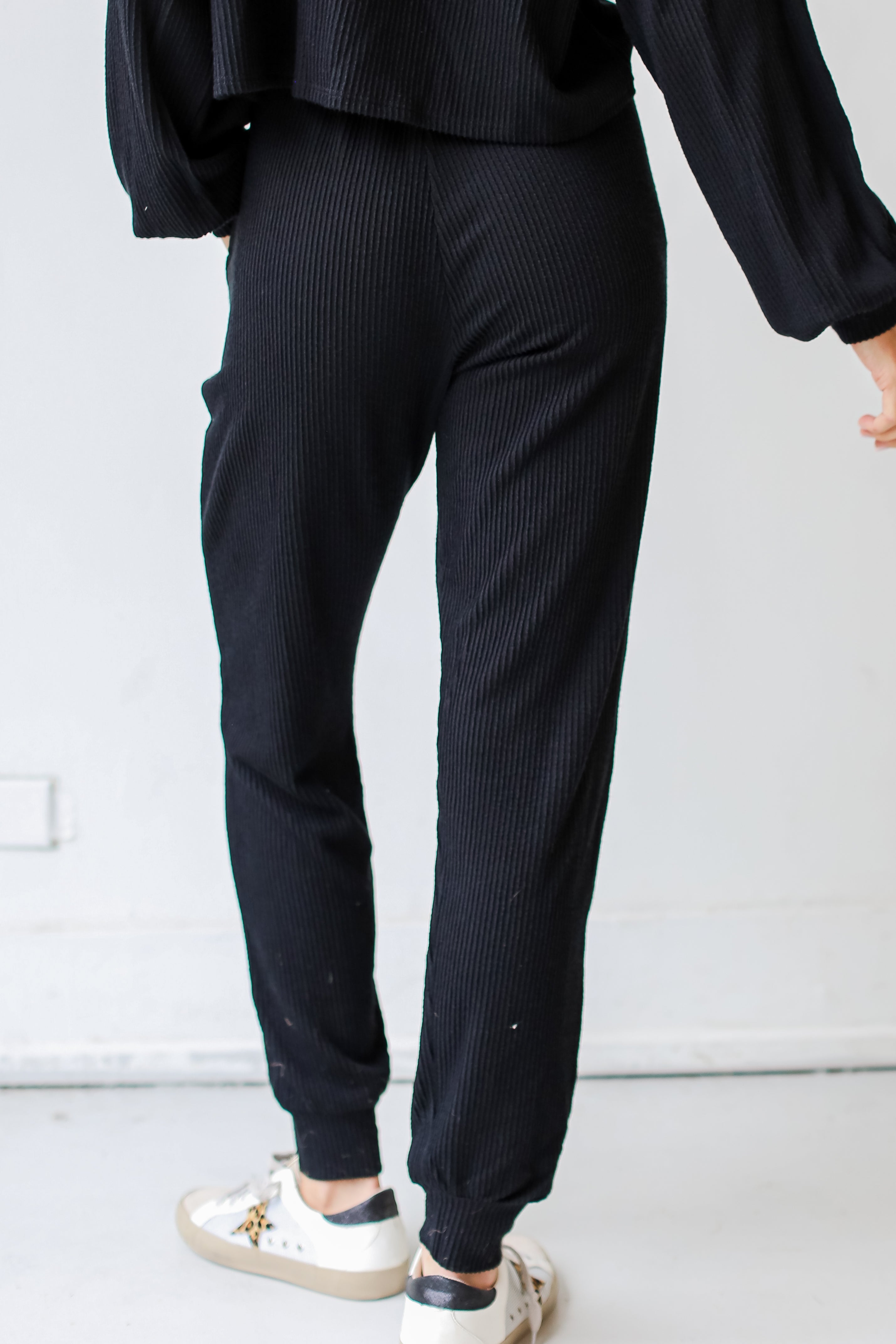 black Corded Joggers back view