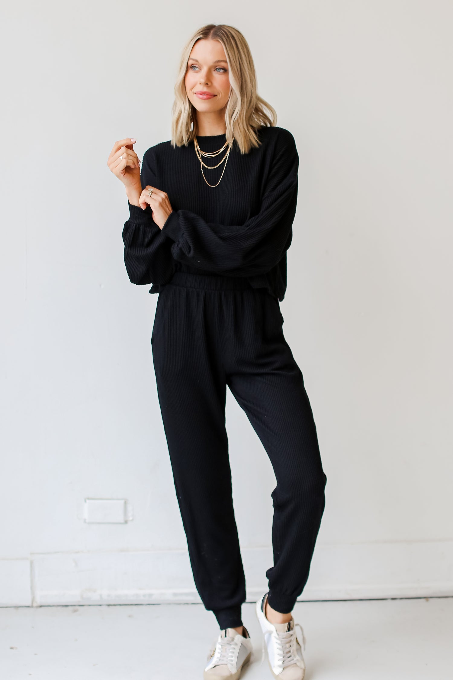 black Corded Joggers front view