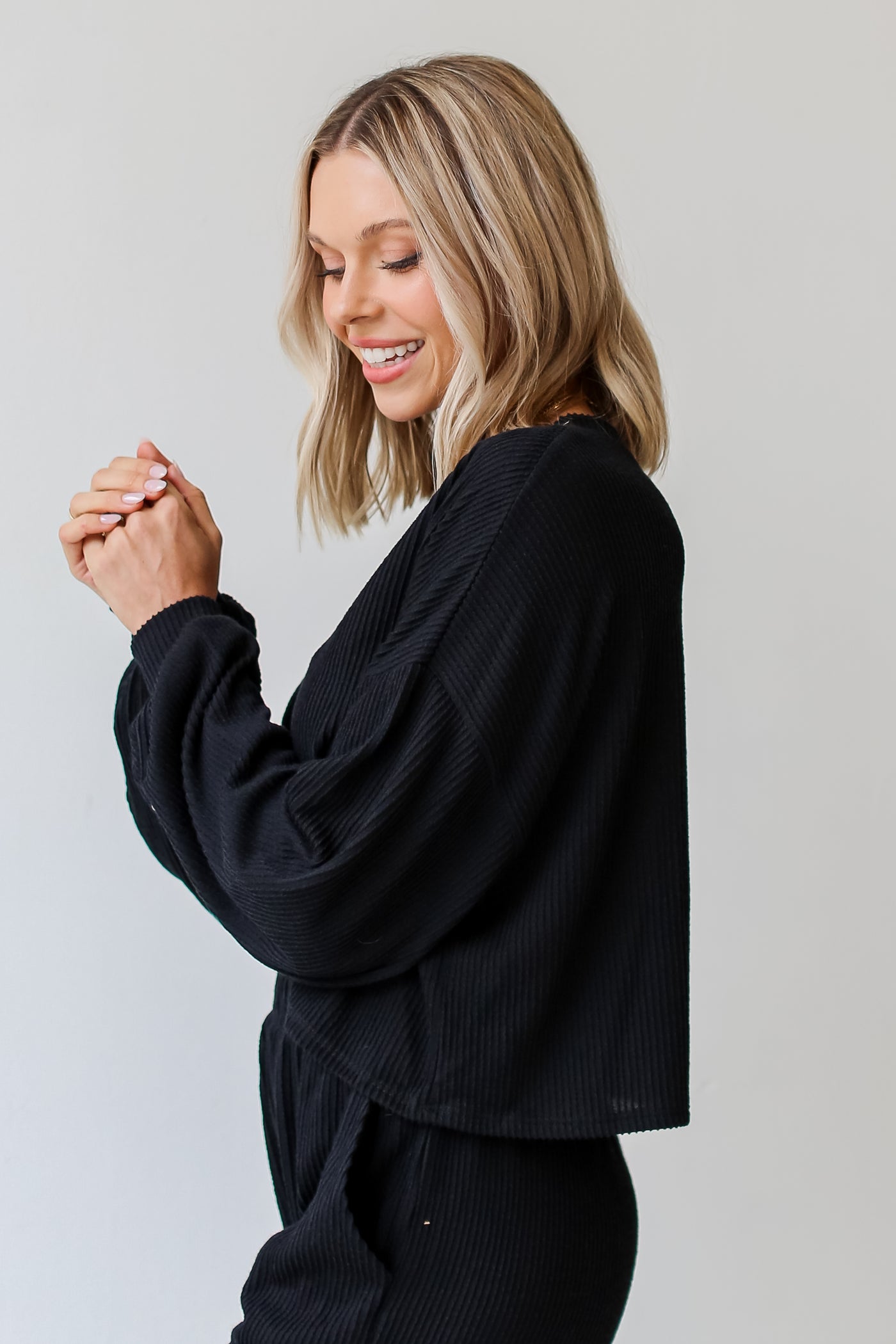 black Cropped Corded Top side view
