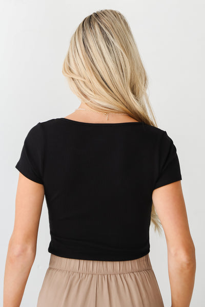 Black Ribbed Crop Top for women