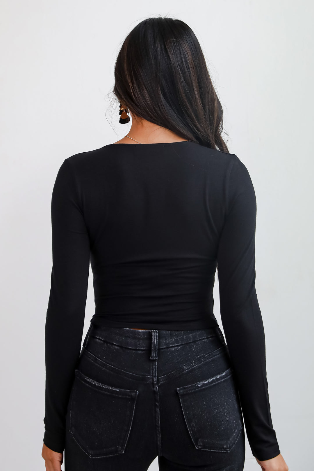 Sloane Everyday Black Long Sleeve Crop Top