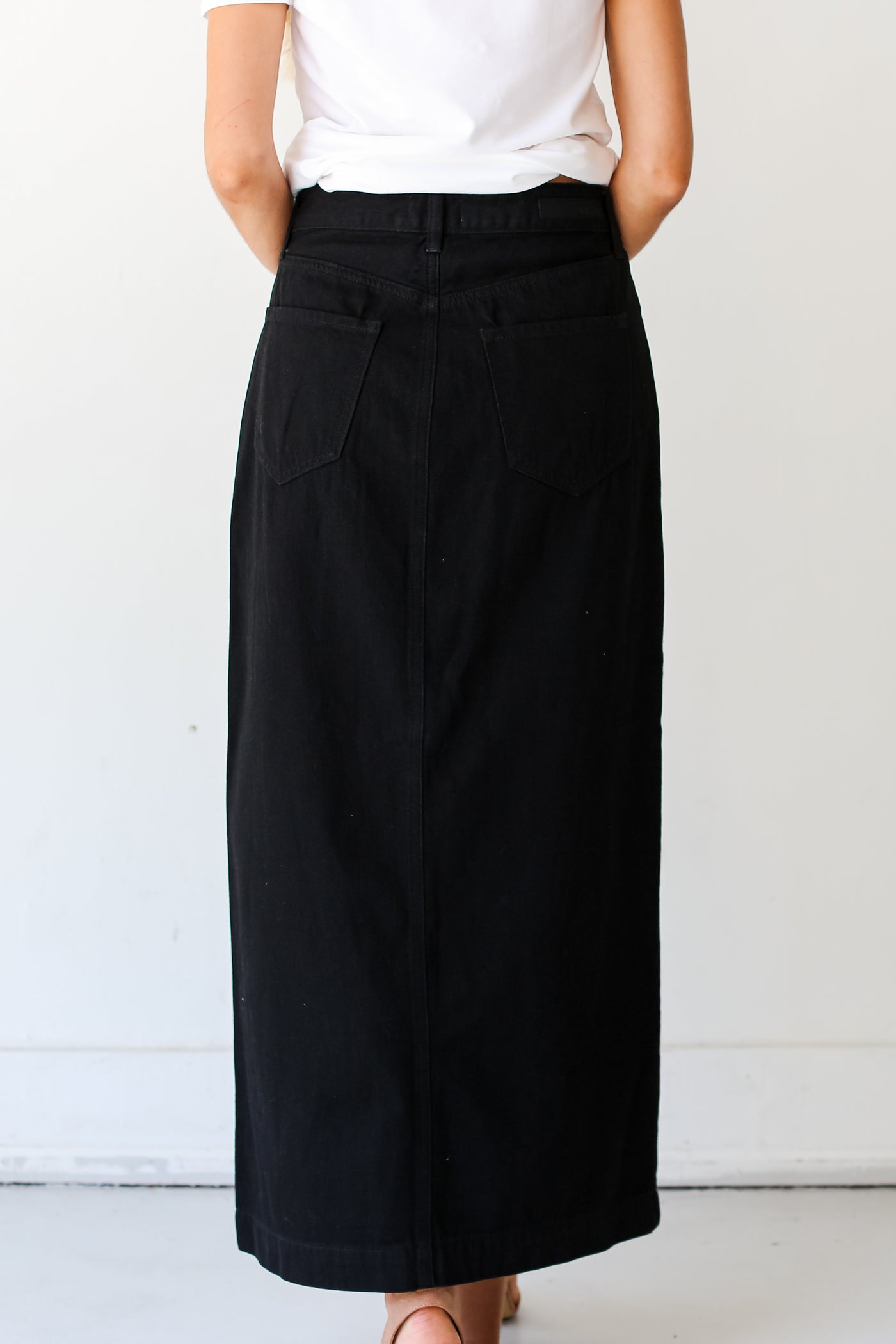Black Denim Maxi Skirt back view