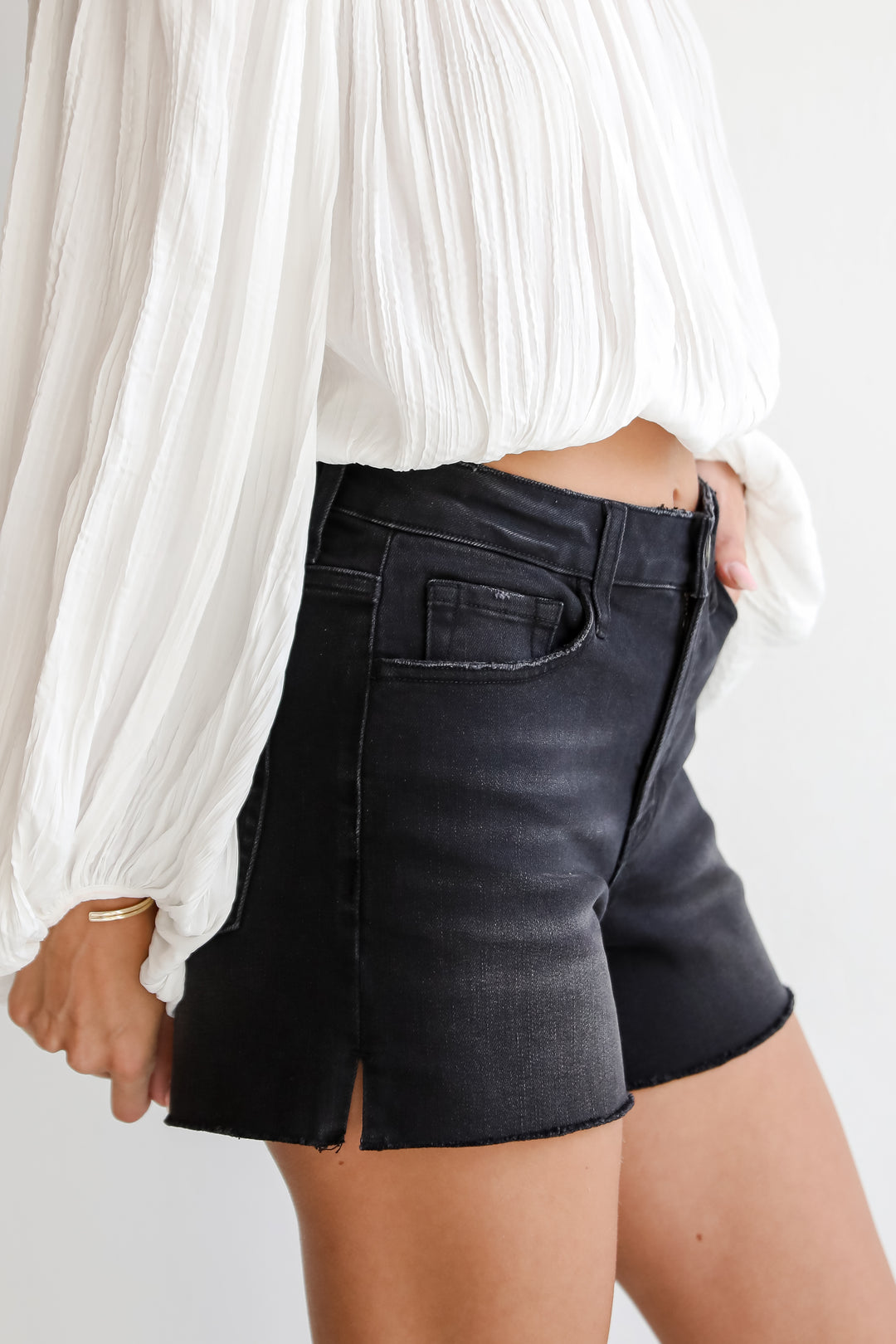 black denim shorts