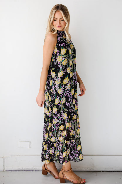 Black Floral Maxi Dress for spring