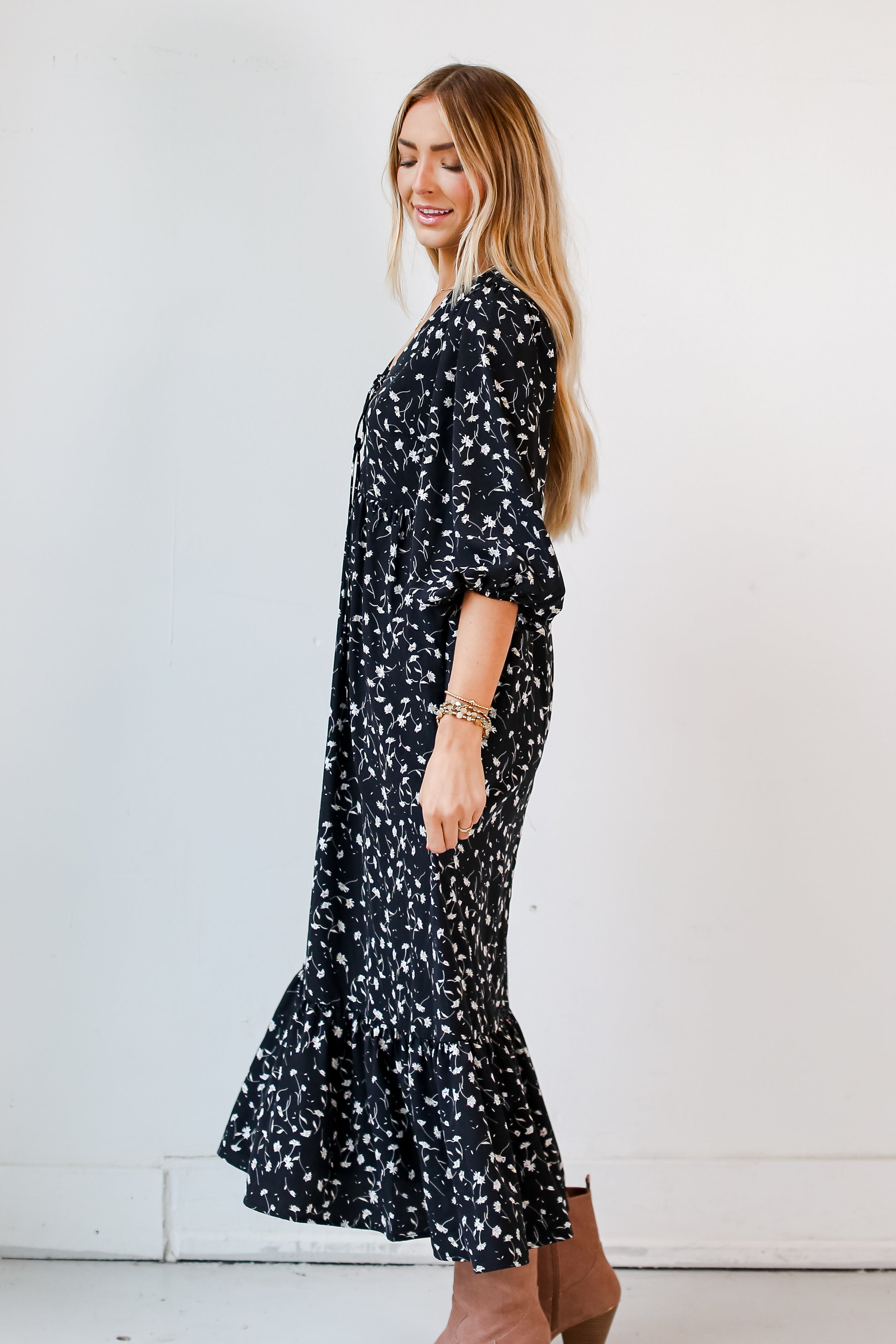 Black Floral Maxi Dress side view