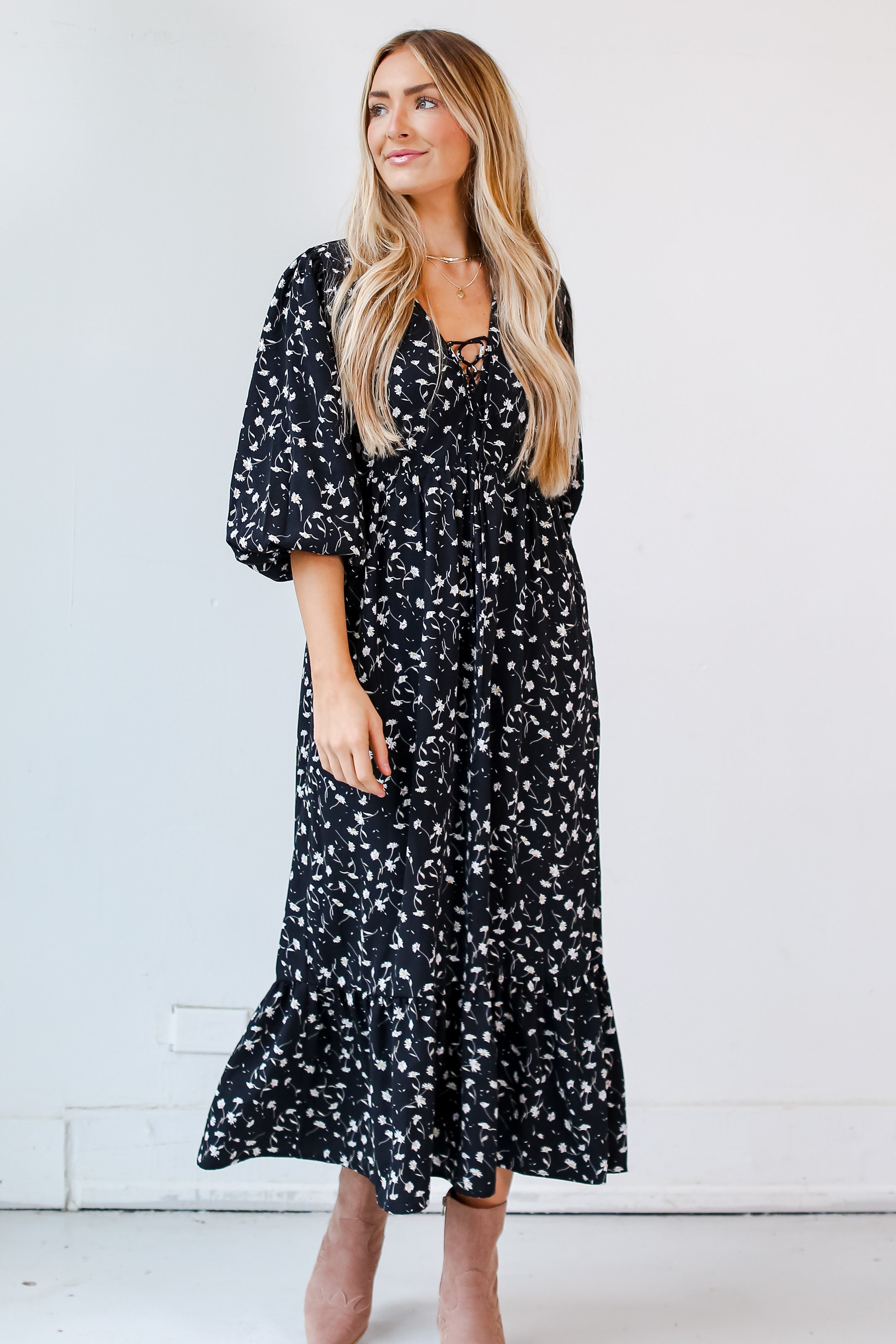flowy Black Floral Maxi Dress