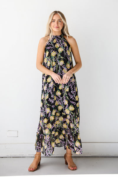 womens Black Floral Maxi Dress Sunny Day Sweetie Black Floral Maxi Dress