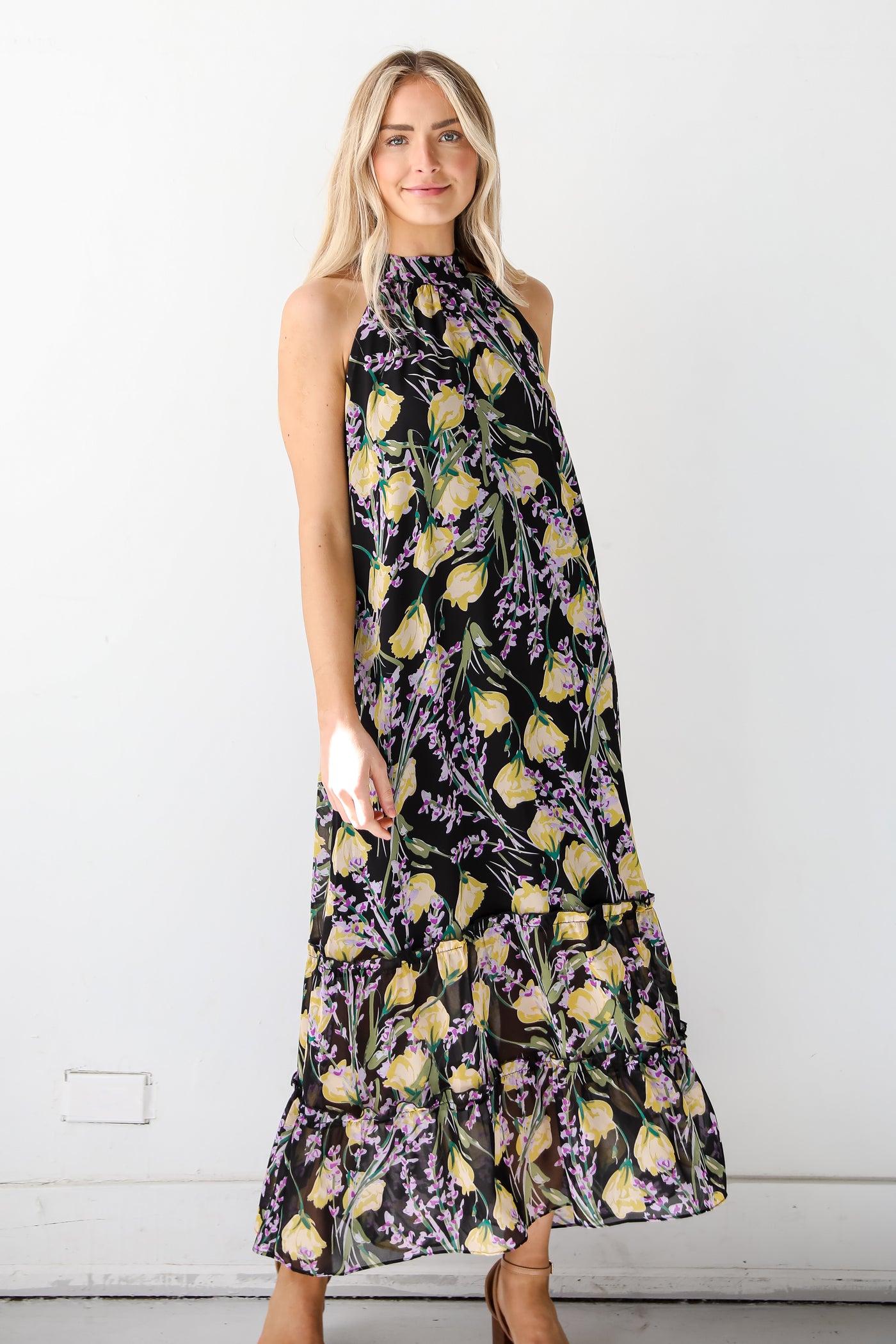 Black Floral Maxi Dress for women