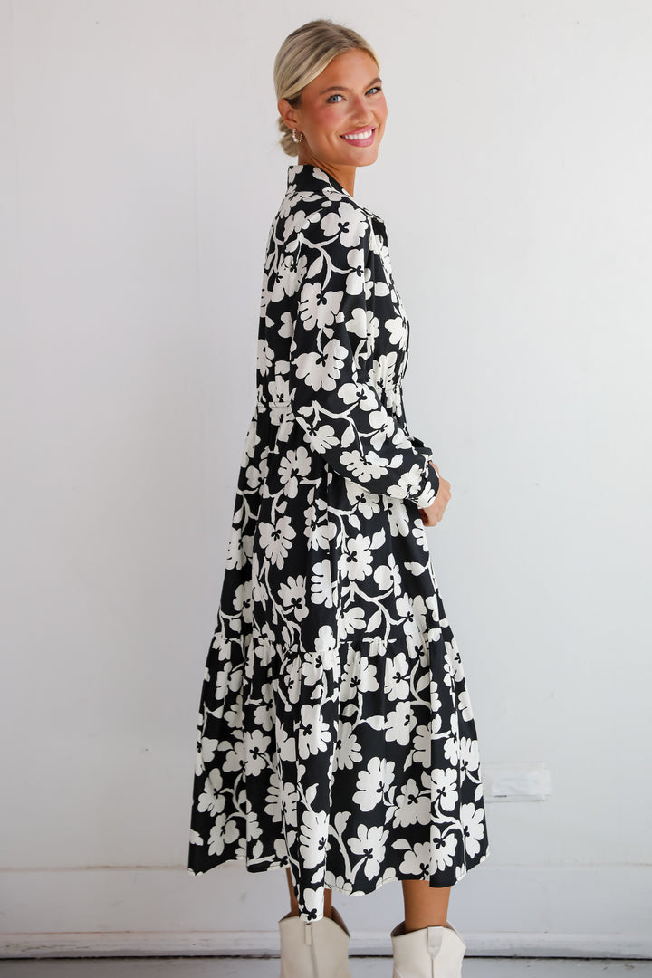 Charmed Perfection Black Floral Midi Dress