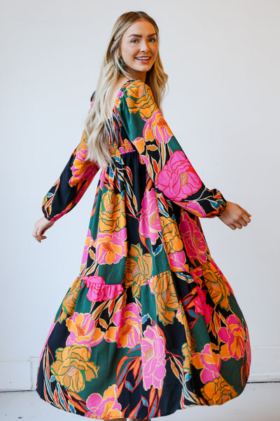 floral maxi dress on model