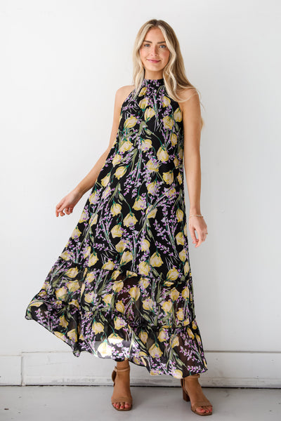 flowy maxi dress Sunny Day Sweetie Black Floral Maxi Dress