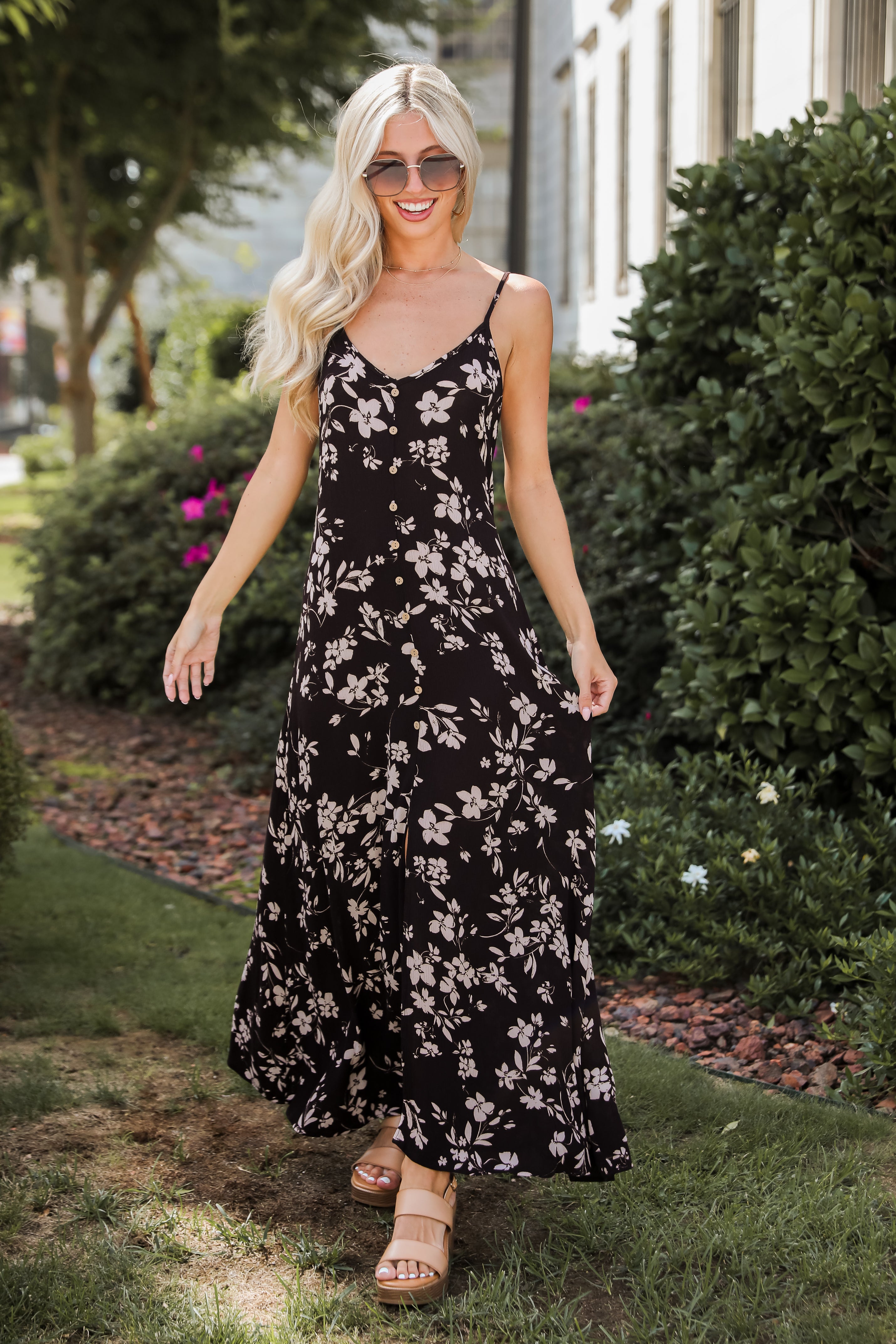 Marvelously Darling Black Floral Maxi Dress