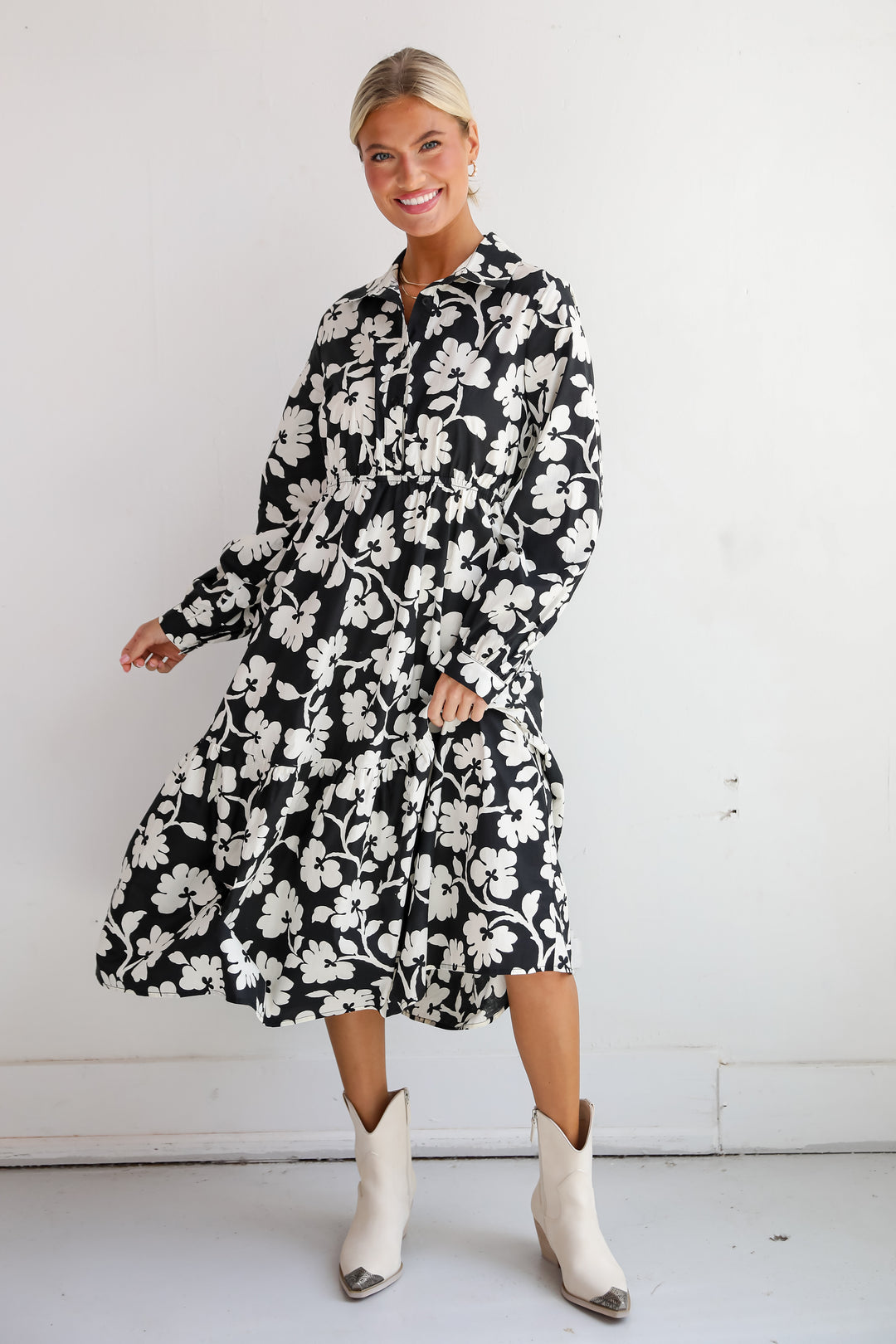 Charmed Perfection Black Floral Midi Dress