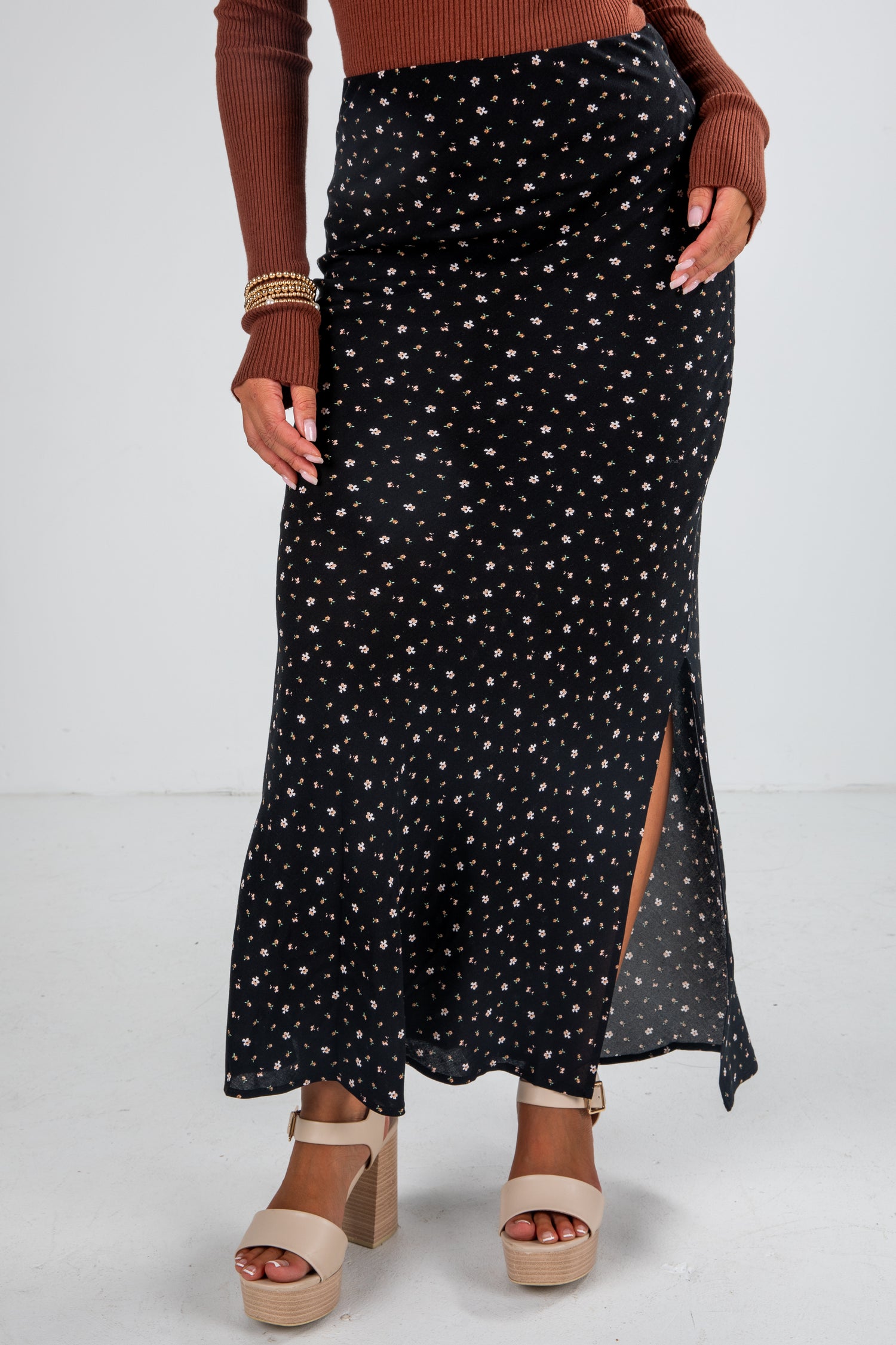 Cute Black Floral Maxi Skirt Floral Skirts For Women DressUp